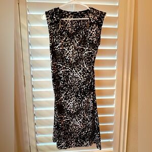 Alfani Chic Black & White Leopard Patterned Midi Sheath Dress w/Zipper Detailing